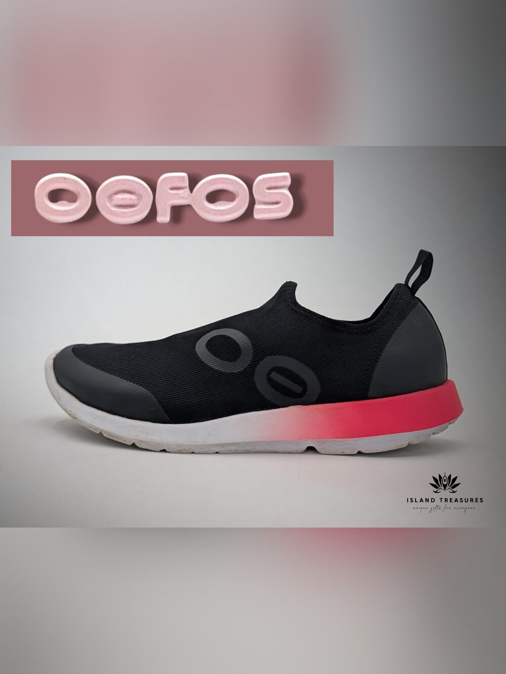 OOFOS OOmg Sport Sz 9 Low Slip-On Sneaker Black Pink OOfoam Recovery